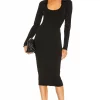 L'Academie Scoop Neck Midi Dress In Black