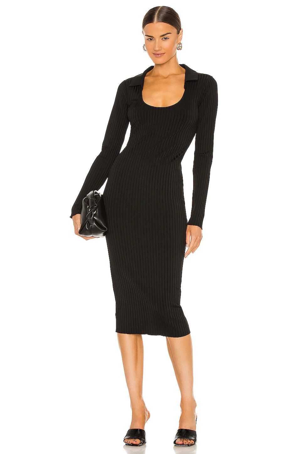 L'Academie Scoop Neck Midi Dress In Black
