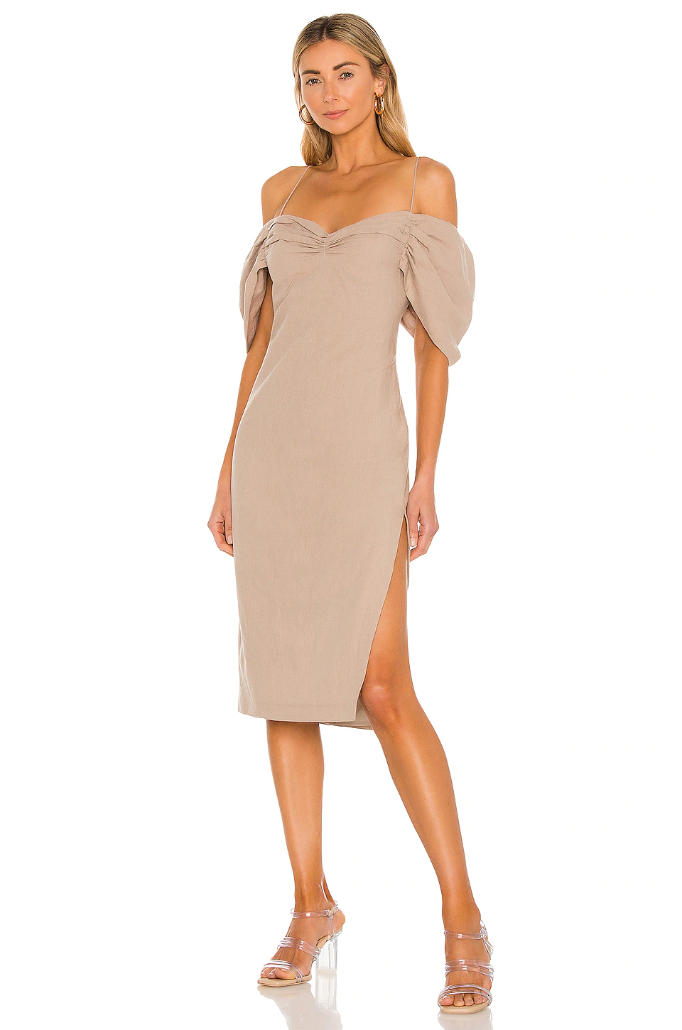 L'Academie Gemma Mini Dress In Mocha Beige