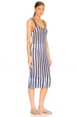 L'Academie Ardal Crochet Midi Dress In Navy & Ivory -L Academie Shop LCDE WD583 V3
