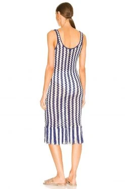 L'Academie Ardal Crochet Midi Dress In Navy & Ivory -L Academie Shop LCDE WD583 V4