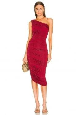 L'Academie Adele Midi Dress In Burgundy