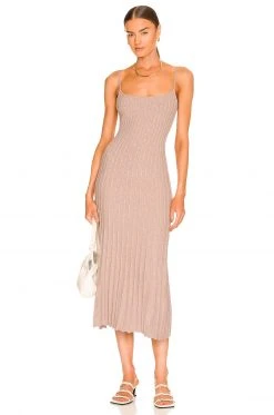 L'Academie Moira Midi Knit Dress In Gray