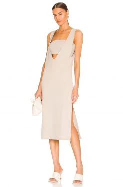 L'Academie Siv V Neck Dress In Tan
