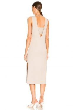L'Academie Siv V Neck Dress In Tan -L Academie Shop LCDE WD591 V3