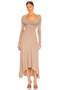 L'Academie Cyd Midi Dress In Taupe