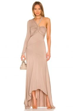 L'Academie Rennea Midi Dress In Taupe