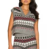 L'Academie Aven Fair Isle Vest In Grey & Red