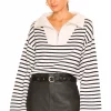 L'Academie Laila Striped Half Zip Sweater In Ivory & Navy
