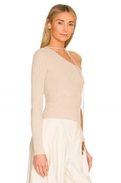 L'Academie Terie Cropped One Shoulder Sweater In Pale Gray -L Academie Shop LCDE WK200 V3