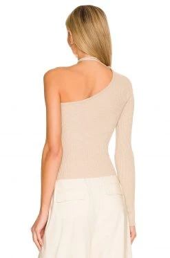 L'Academie Terie Cropped One Shoulder Sweater In Pale Gray -L Academie Shop LCDE WK200 V4