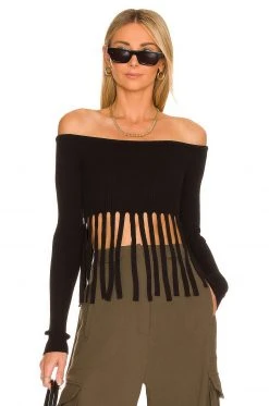 L'Academie Harrel Fringe Sweater In Black