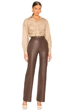 L'Academie The Zaza Leather Pant In Brown -L Academie Shop LCDE WP193 V4