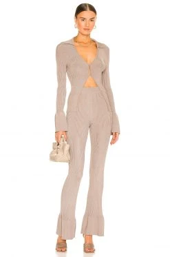 L'Academie Loch Rib Knit Pant In Fossil -L Academie Shop LCDE WP213 V4