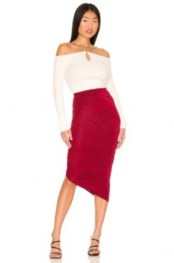 L'Academie Libby Midi Skirt In Burgundy -L Academie Shop LCDE WQ105 V4