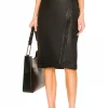 L'Academie Rylie Leather Midi Skirt In Black