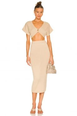 L'Academie Fionn Midi Skirt In Beige -L Academie Shop LCDE WQ110 V4