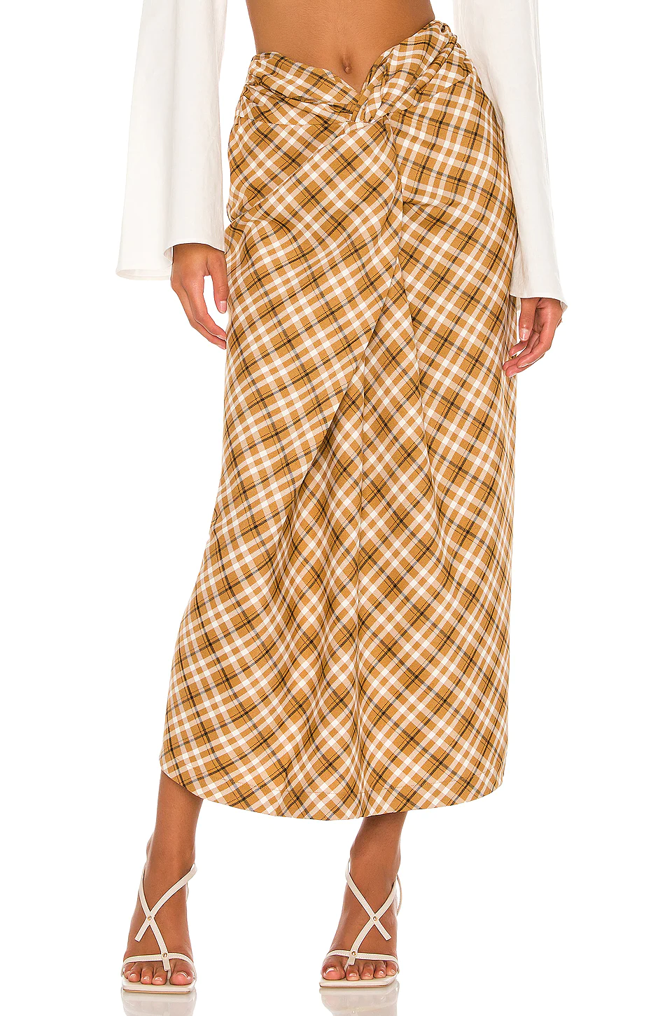 L'Academie The Avril Midi Skirt In Ochre Multi