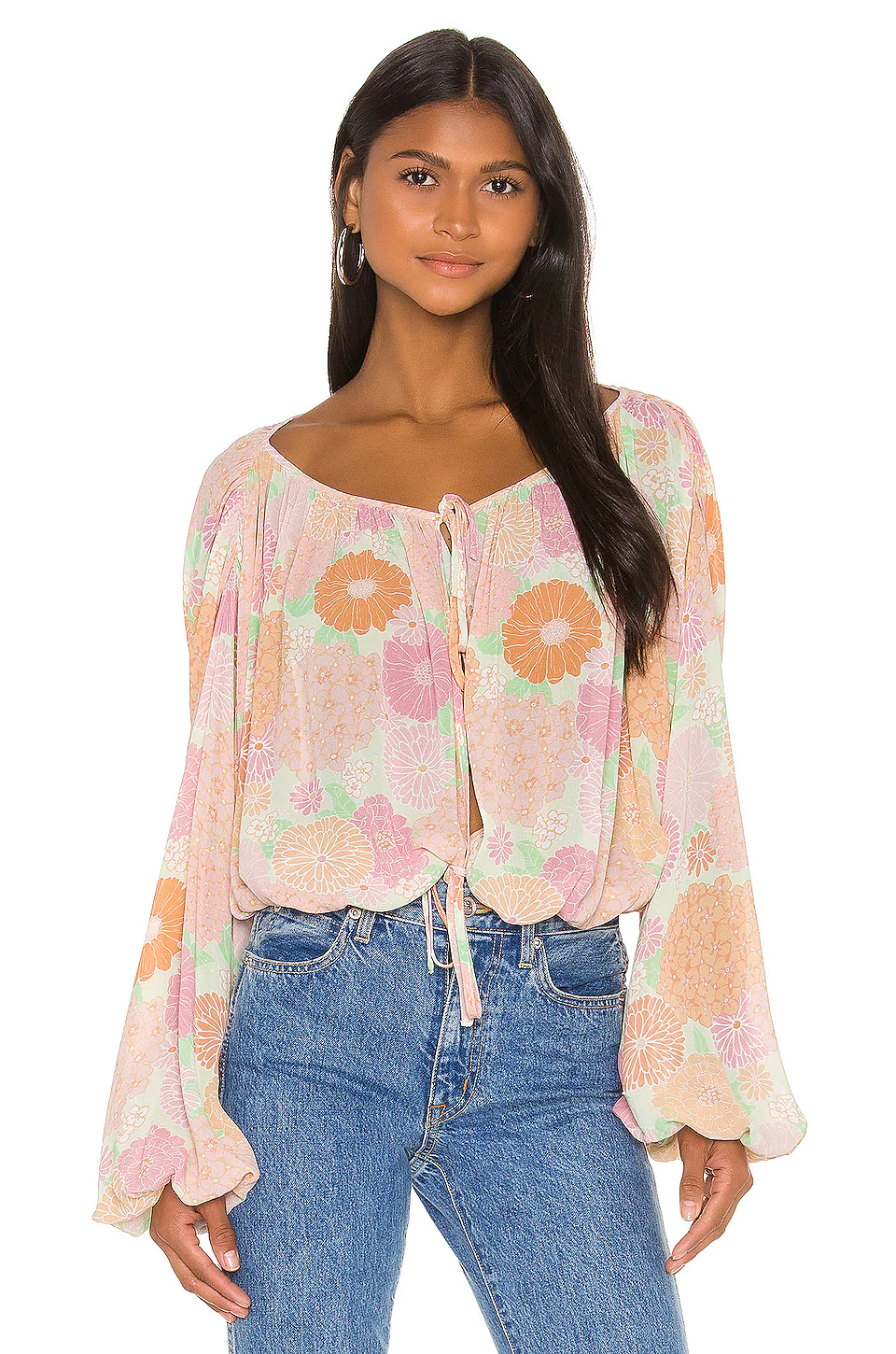 L'Academie The Alayna Top In Peach Floral -L Academie Shop LCDE WS626 V1