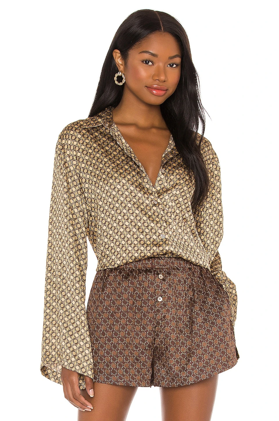 Oversized Button Down in Tan Chain L'Academie Oversized Button Down In Tan Chain -L Academie Shop LCDE WS670 V1