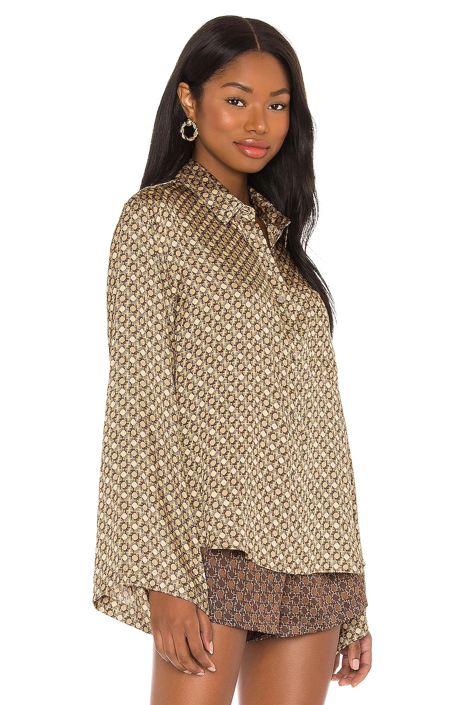 Oversized Button Down in Tan Chain L'Academie Oversized Button Down In Tan Chain -L Academie Shop LCDE WS670 V2