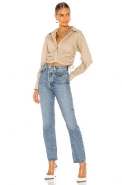 L'Academie The Lena Blouse In Khaki -L Academie Shop LCDE WS671 V4