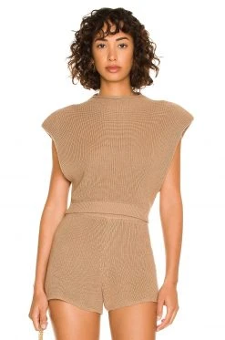 L'Academie Maja Sleeveless Sweater In Tan
