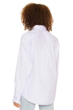 L'Academie Bastien Button Down Top In Blue & White Stripe -L Academie Shop LCDE WS824 V3