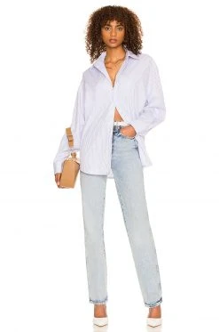 L'Academie Bastien Button Down Top In Blue & White Stripe -L Academie Shop LCDE WS824 V4